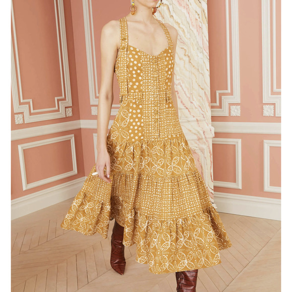 NWT Ulla Johnson Stevie Dress in Ochre Batik Print Mustard Yellow